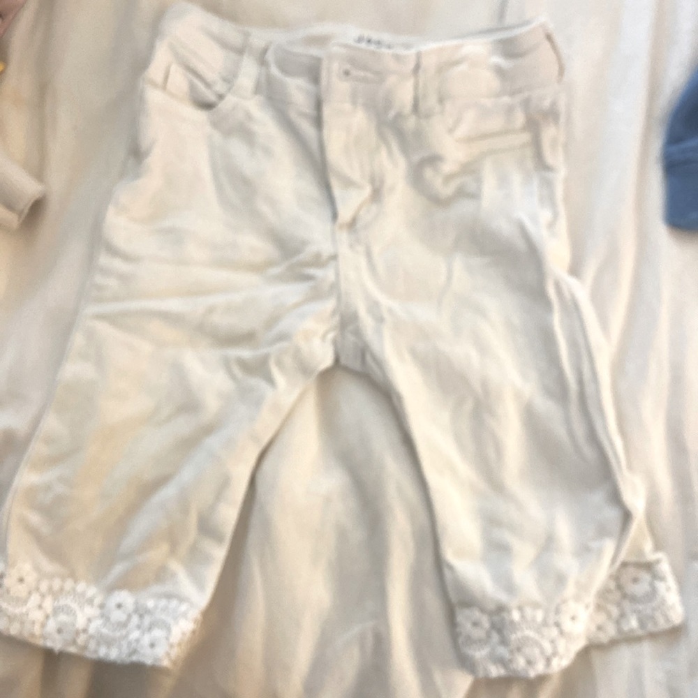 Janie and Jack white jean 18-24 mos with ankle lace details